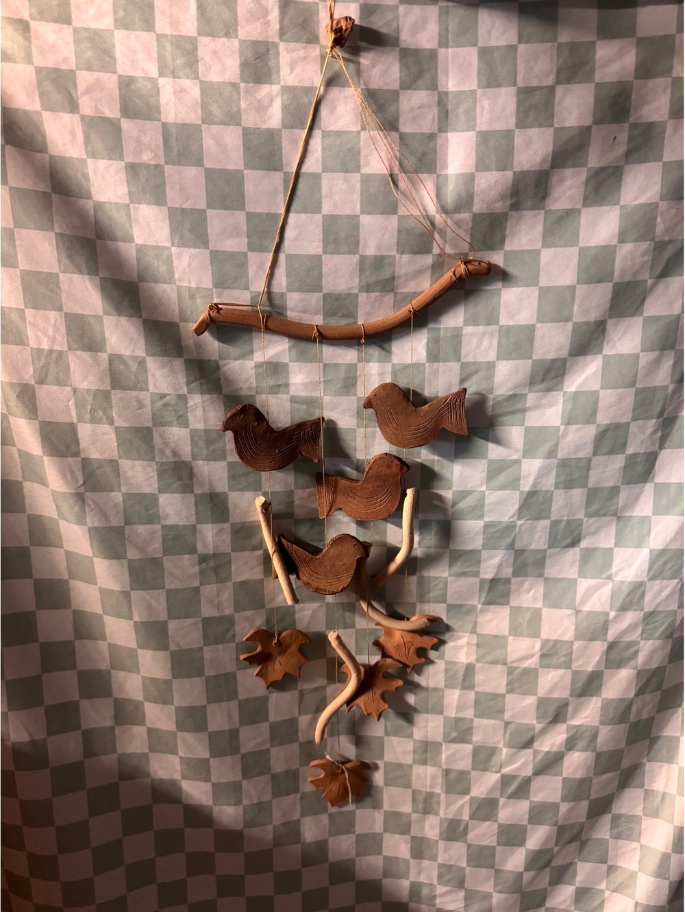 Handmade Clay Bird and Leaf Wind Chime